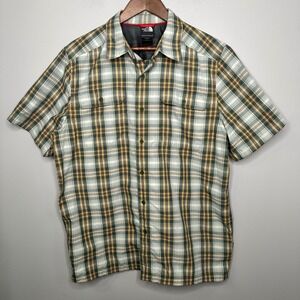 The North Face Mens Tekware Plaid Short Sleeve Button Down Shirt Green Yellow L